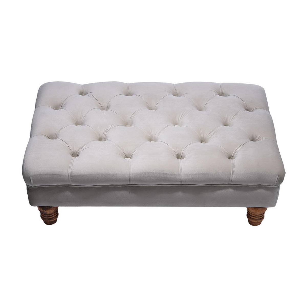 POLSTERHOCKER 90/60/30 cm Knopfheftung Holzbeine Flanell Grau - Walnussfarben/Grau, Holz/Textil (90/30/60cm) - Livingandhome