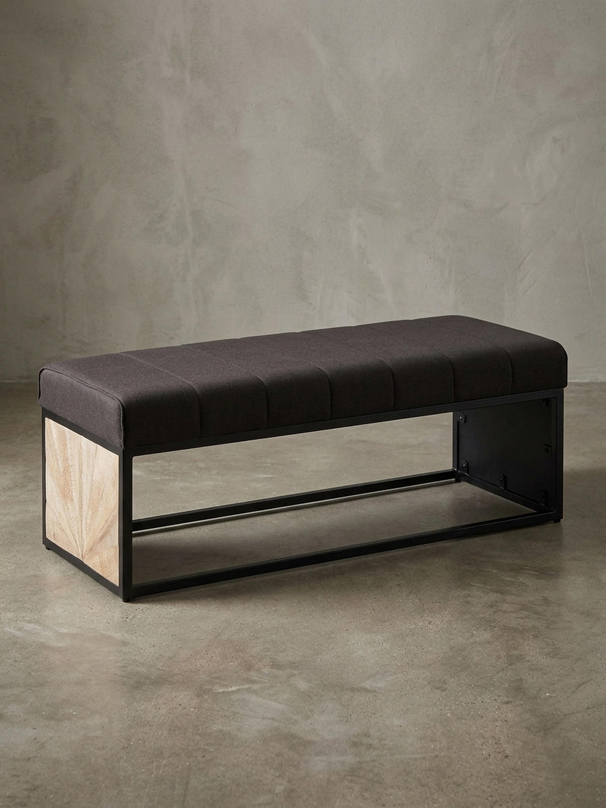 SITZBANK – Metall, Retro-Look, Rillenmuster - Schwarz, Textil/Metall (105/40/40cm) - KADIMA DESIGN