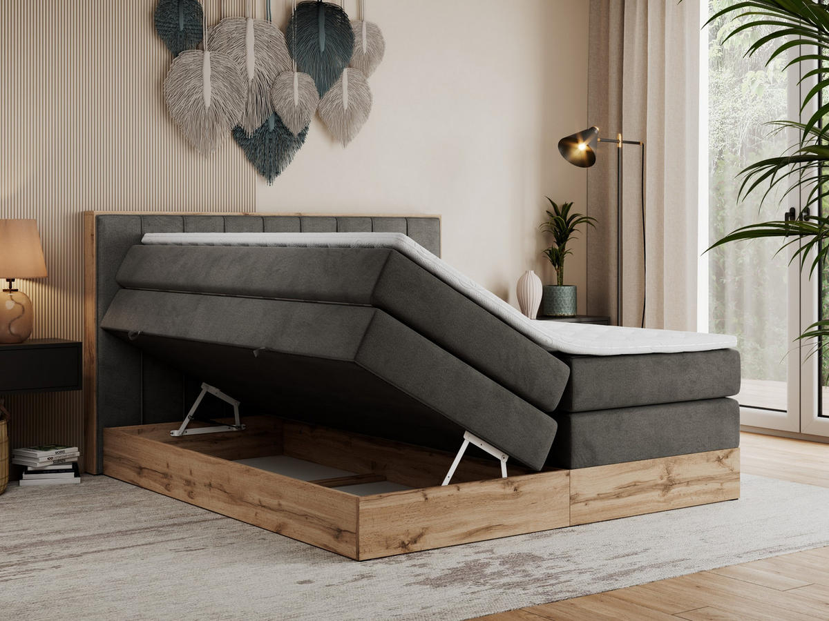 BOXSPRINGBETT BELLISSIMO KING 180/200 Dunkelgrau Velvet - H3 - Dunkelgrau, Holz/Textil (180/200cm) - MKS