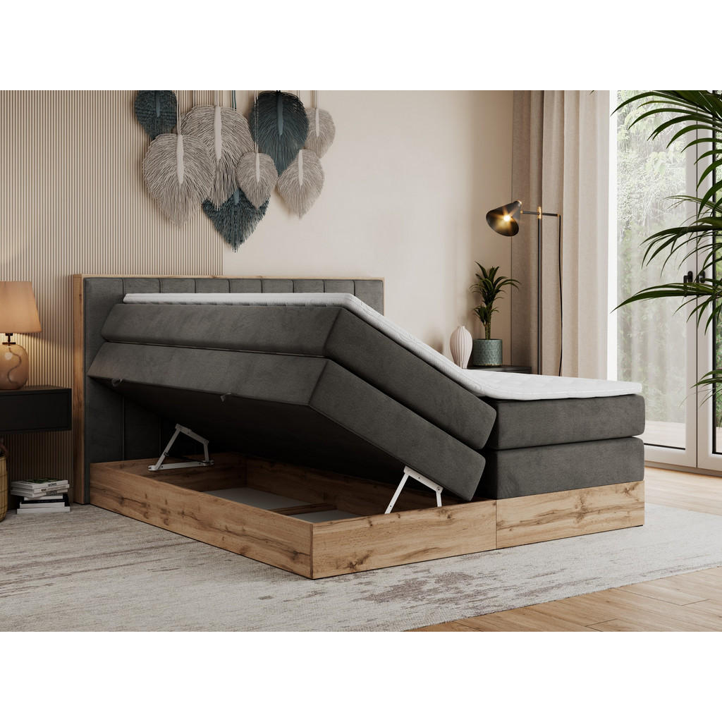 Thumbnail - MKS Boxspringbett, Dunkelgrau, Textil, 2-Sitzer, H4, Rechteckig, 180x200 cm, Schlafzimmer, Betten, Boxspringbetten
