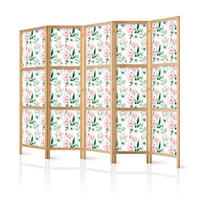 PARAVENT Japanischer 5-tlg 225x172 cm Blumen und Bl tter - Multicolor, Holz/Textil (225/172/3cm) - Muralo
