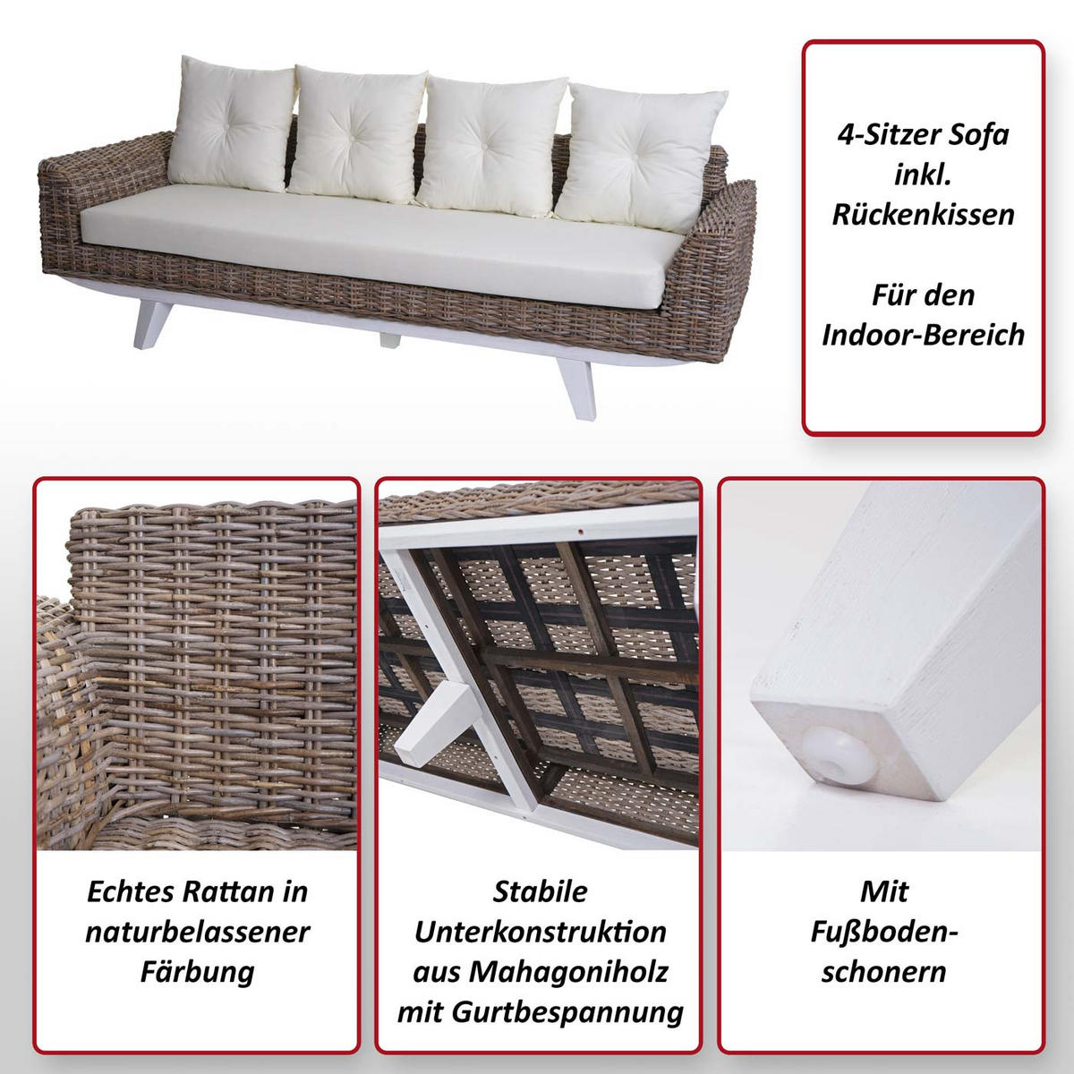 SOFA Cremeweiß - Weiß, Holz (209/85/78cm) - MCW