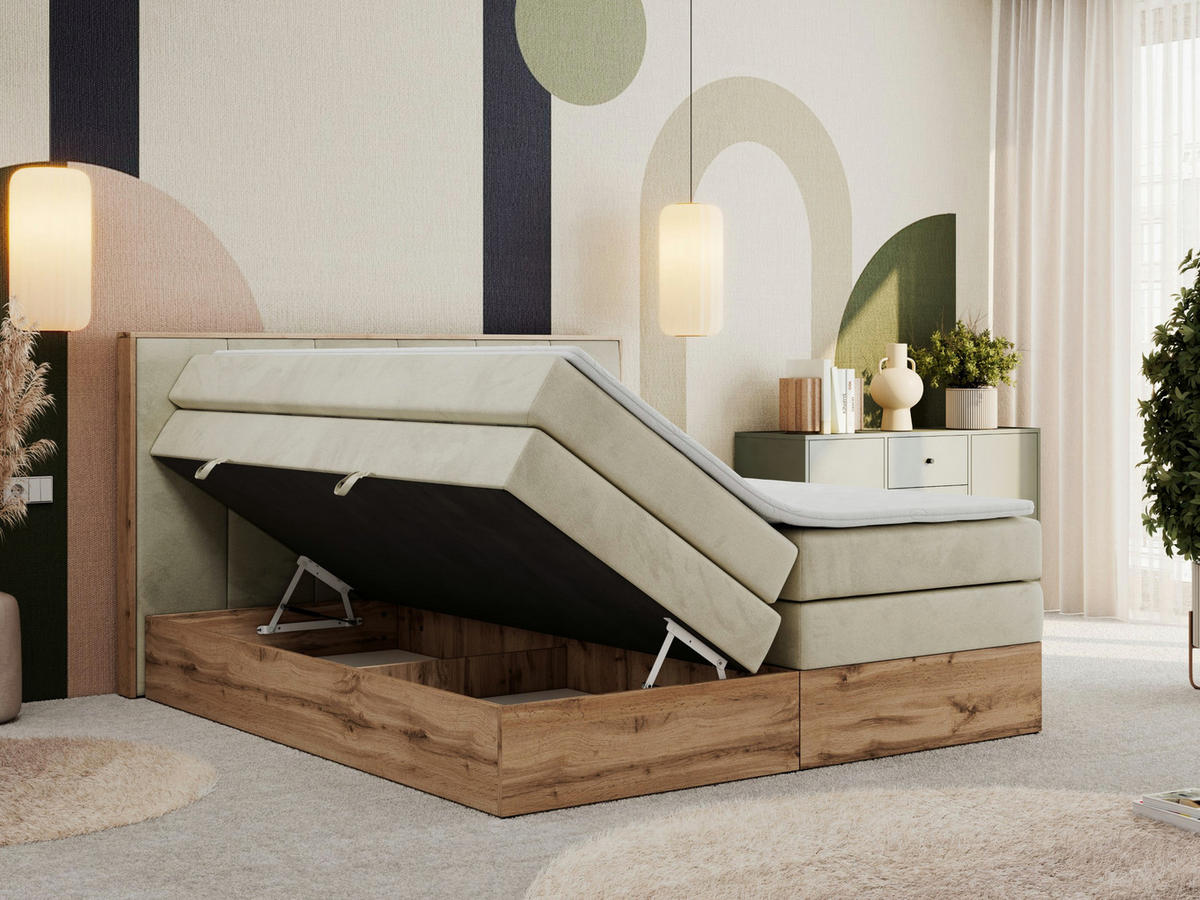 BOXSPRINGBETT ALBERO 1 KING 120/200 Beige Velvet - H3 - Beige, Holz/Textil (120/200cm) - MKS
