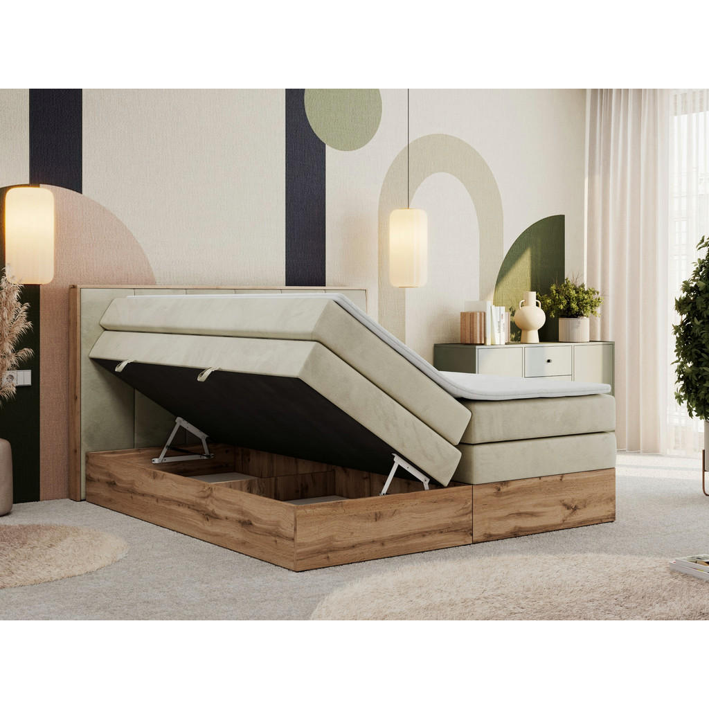 Thumbnail - MKS Boxspringbett, Beige, Textil, 2-Sitzer, H4, Rechteckig, 180x200 cm, Oeko-Tex®, Schlafzimmer, Betten, Boxspringbetten