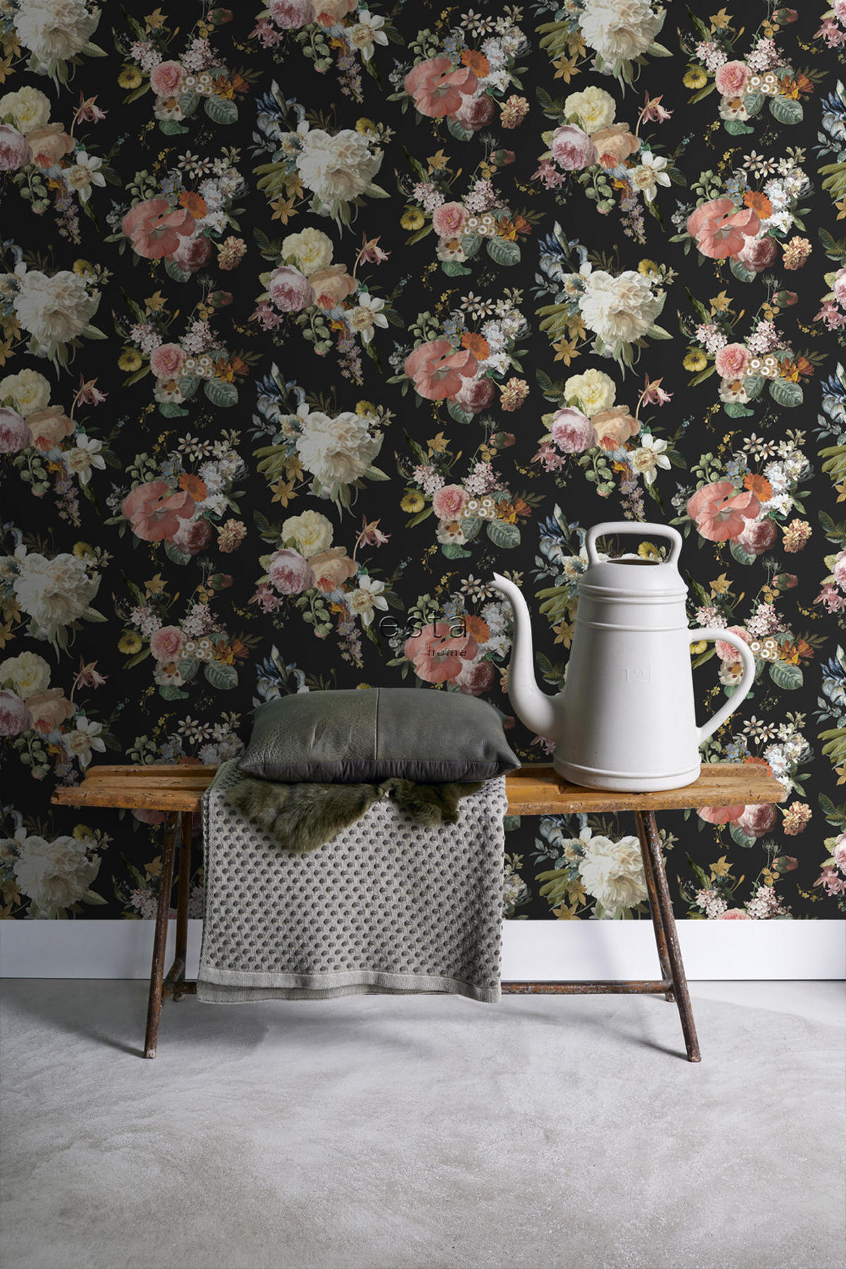 TAPETE Blumenmuster 53 cm x 10.05 m - Schwarz, Papier (53/1000cm) - ESTAhome