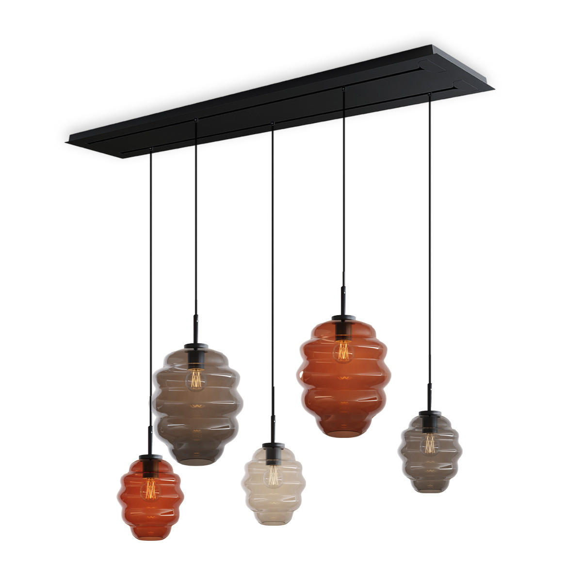 HÄNGELEUCHTE Echos 5-flammig Mehrfarbig Ø 18/25cm - Multicolor/Schwarz, Glas (18/18/20cm) - s.luce