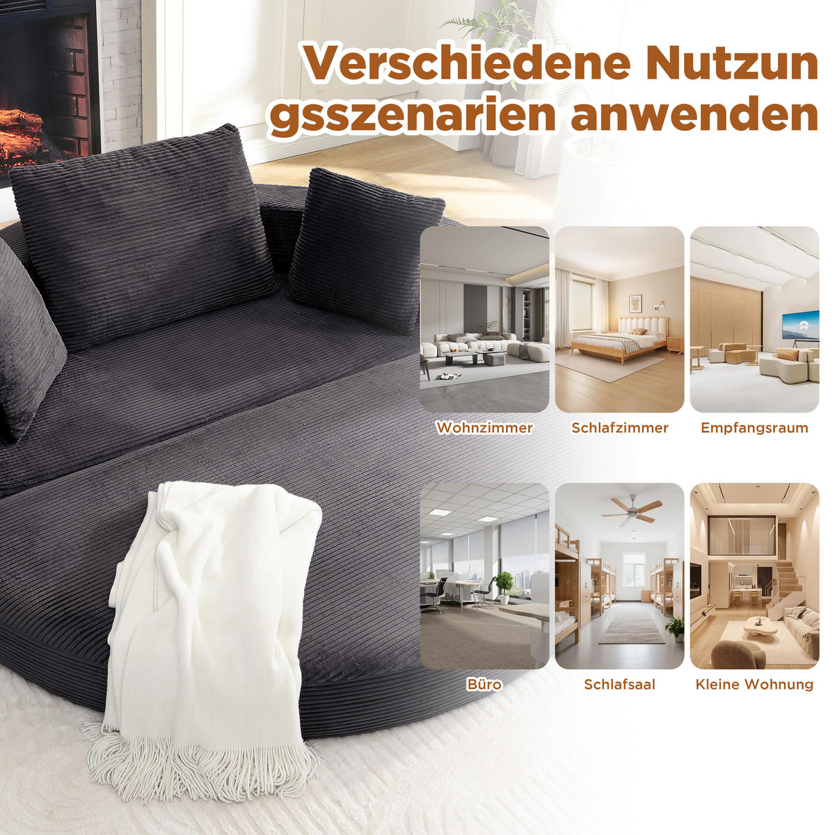 SCHLAFSOFA 173/88/60 cm Schwarz mit 3 Kissen - Schwarz, Textil (176/40/173cm) - Oxeza