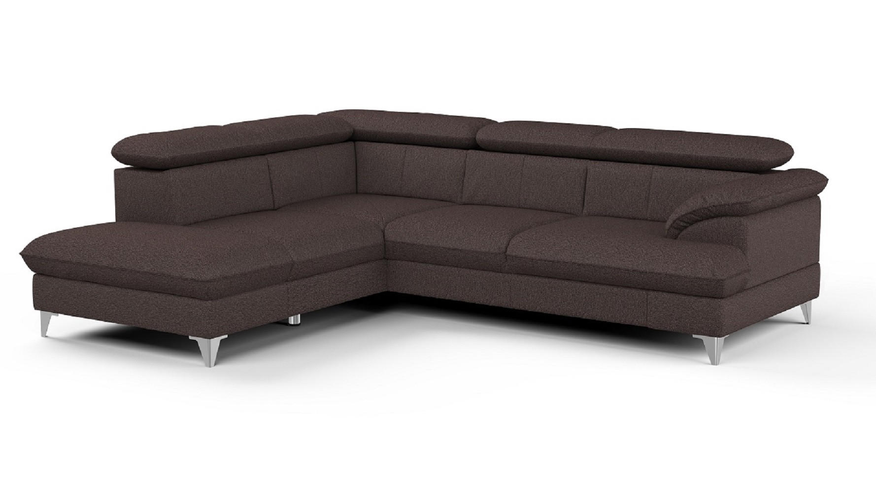 ECKSOFA mit Schlaffunktion und Bettkasten, verstellbare Kopfstützen - Chromfarben/Dunkelbraun, Textil/Metall (256/208cm) - Cotta