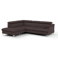ECKSOFA mit Schlaffunktion und Bettkasten, verstellbare Kopfstützen - Chromfarben/Dunkelbraun, Textil/Metall (256/208cm) - Cotta
