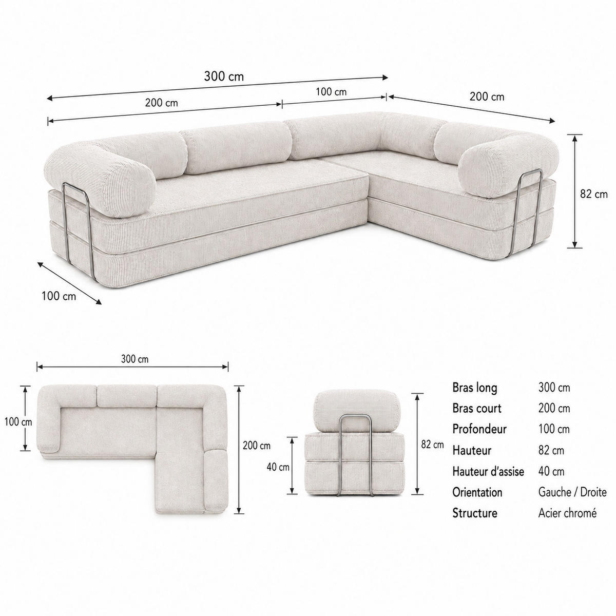 ECKSOFA Cord 300 x 200 cm Rosa mit Schlaffunktion - Pink, Textil (300/200cm) - SURB