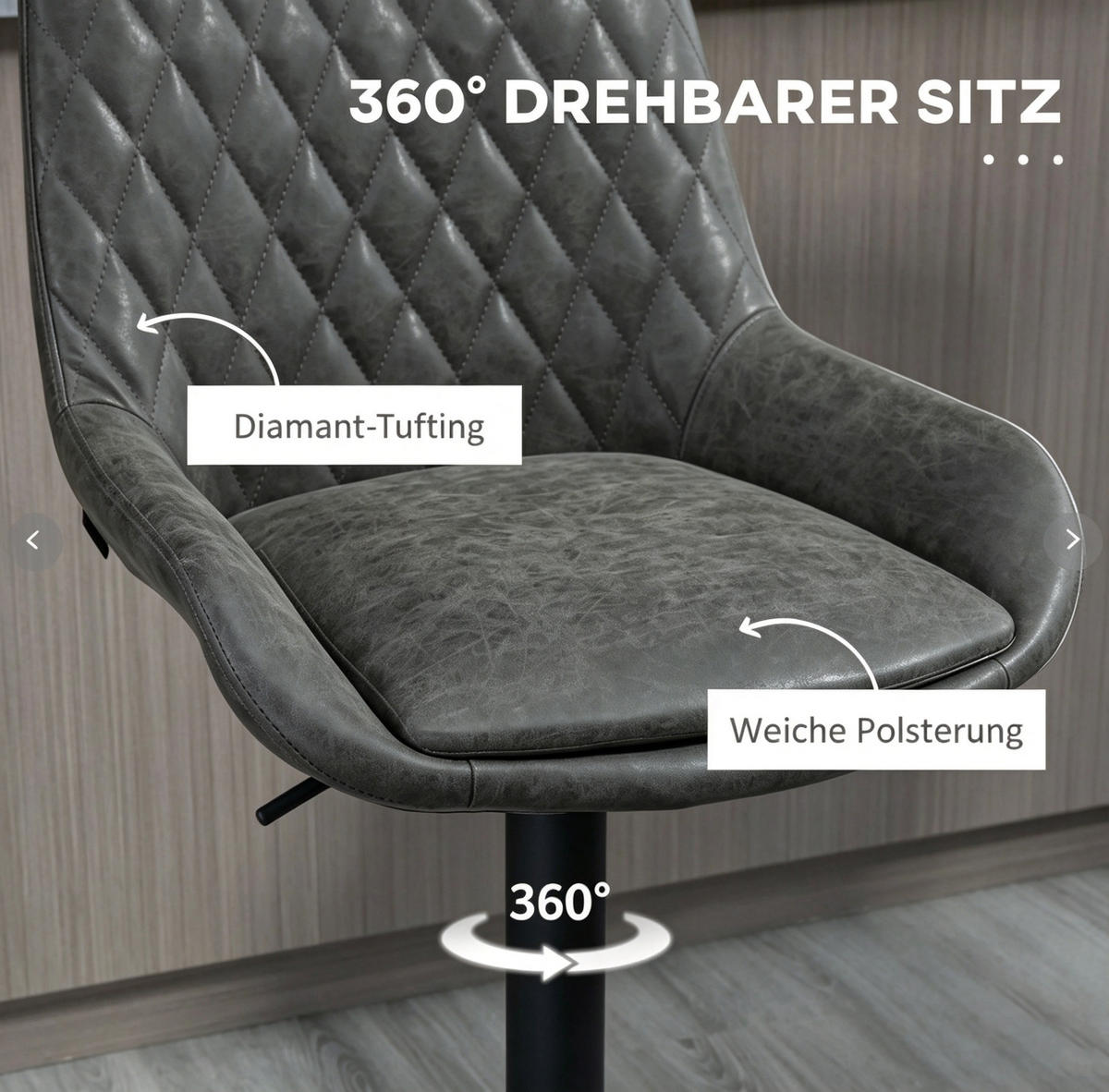 BARHOCKER DE-35965 2er Set mit Kunstlederbezug Dunkelgrau - Dunkelgrau, Metall (59/117/51cm) - ComfortXL