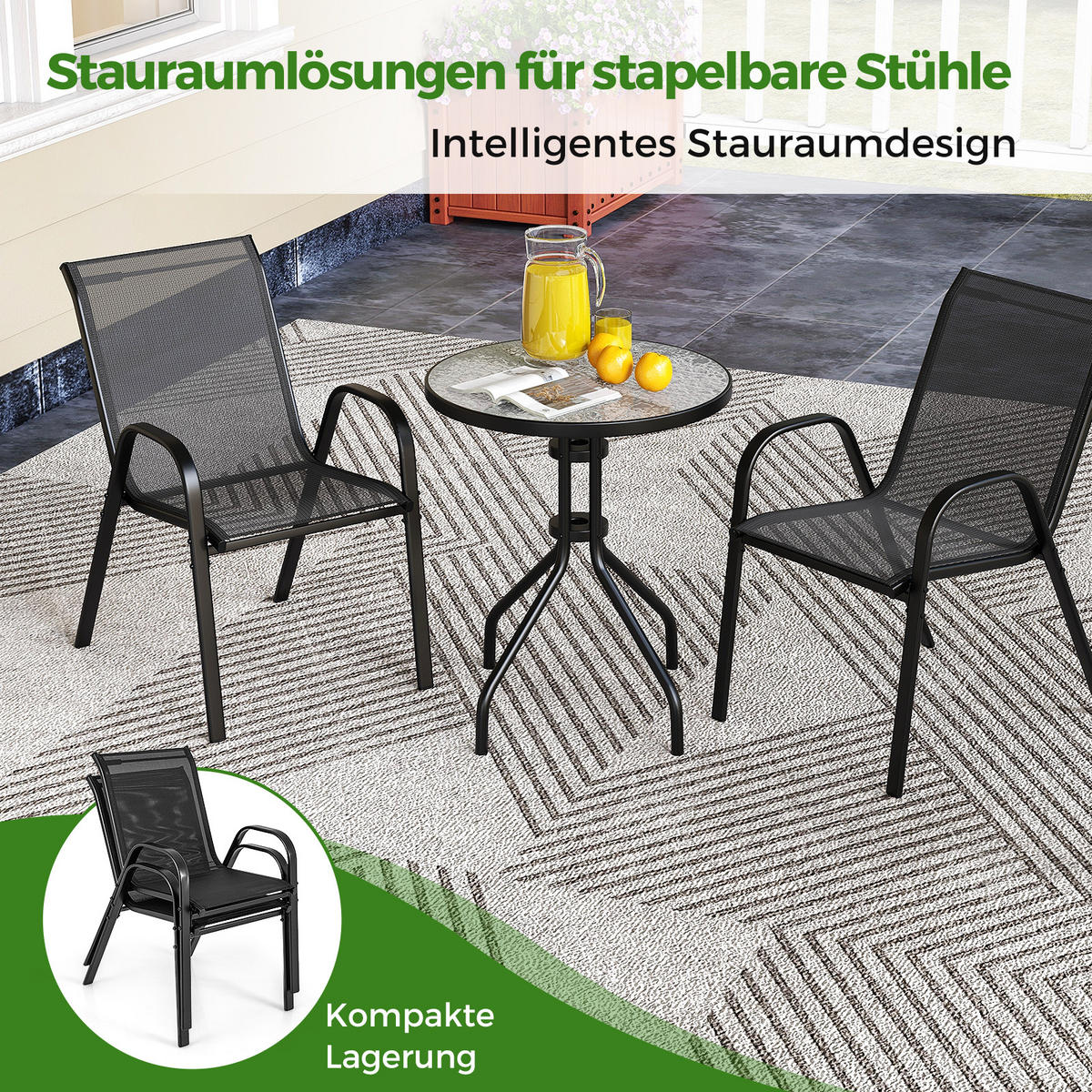 BALKÓNOVÝ NÁBYTOK Sada na balkón (3-dielna) - sivá, kov (67/83/55cm) - COSTWAY