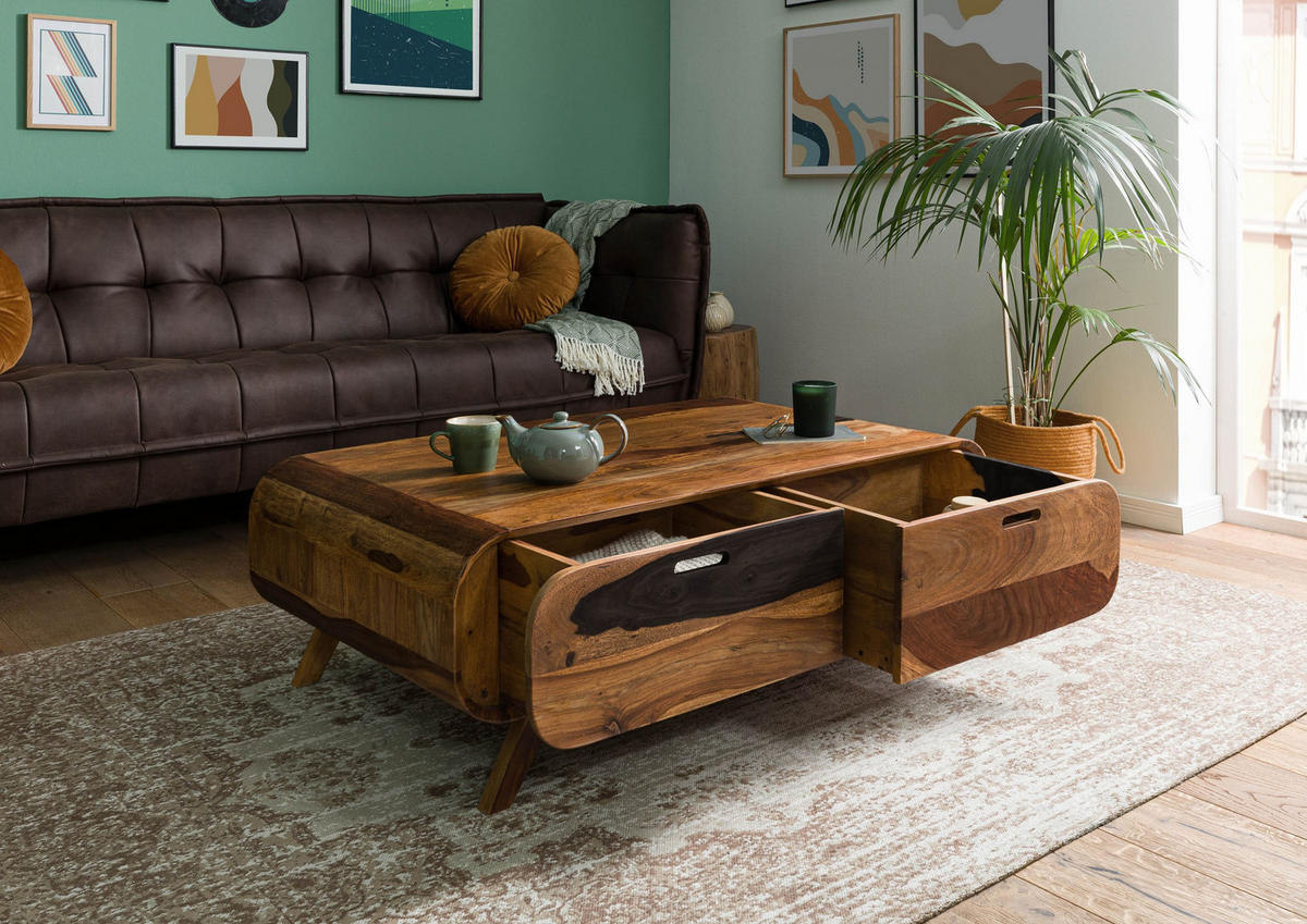 COUCHTISCH Sheesham 120x70x40 dunkelbraun lackiert MAILAND #135 - Dunkelbraun, Holz (120/70/40cm) - Massivmoebel24