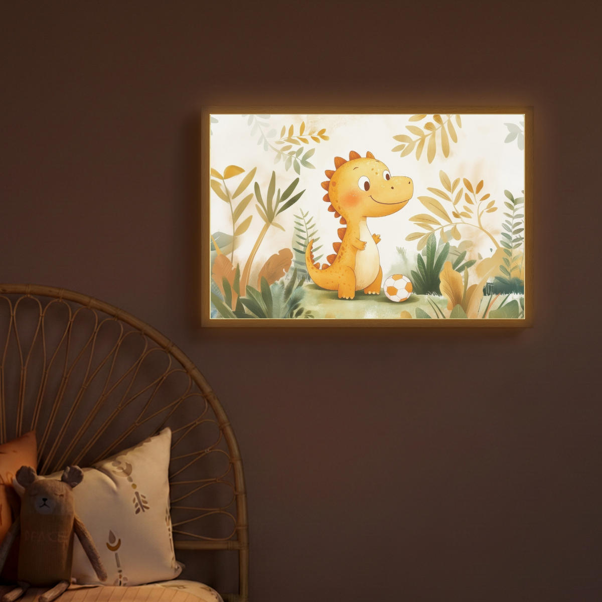 NACHTTISCHLAMPE MIT AKKU Dino - Fußball - Orange 60x40 cm - Beige, Holzwerkstoff (8/60/40cm) - OnlyWow
