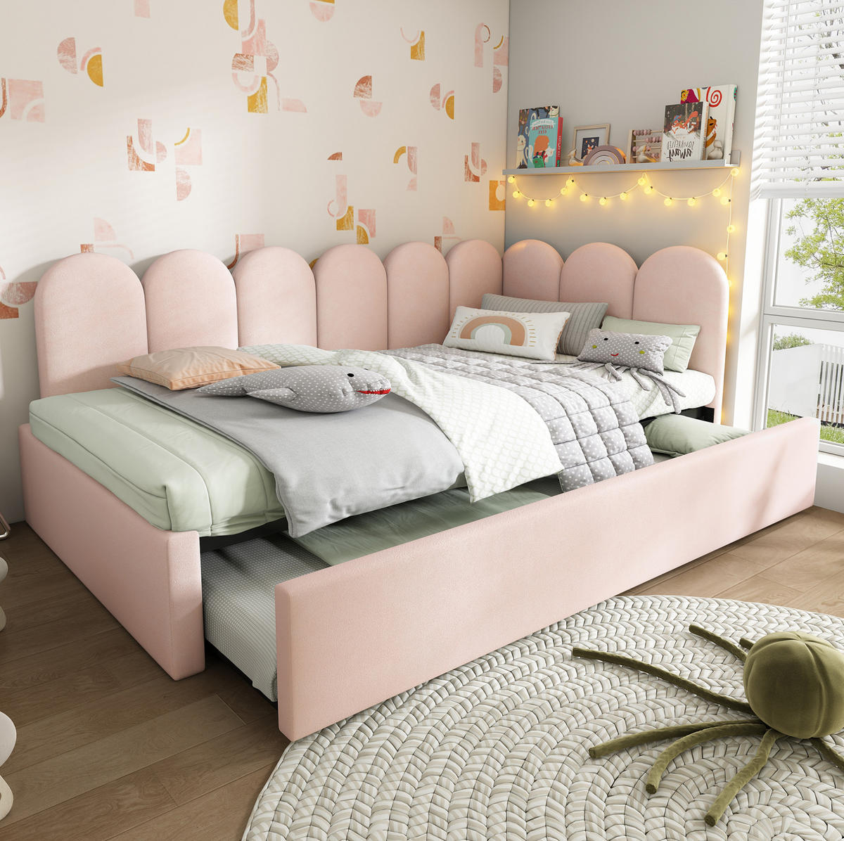 TAGESBETT mit Ausziehbett 90/190 cm Samt Rosa - Rosa, Textil (90/200cm) - OKWISH