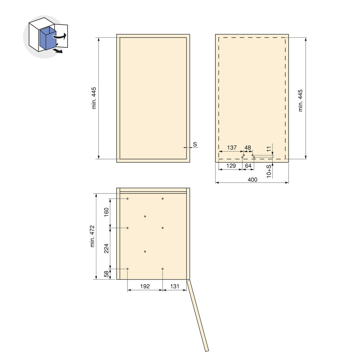 RECYCLINGBEHÄLTER für Küche, 2 x 14 Liter, Unterseitigbefeistigung und automatische Extraktion, Stahl und Kunststoff, Anthrazitgrau - Anthrazit, Metall (26/45/46.5cm) - EMUCA