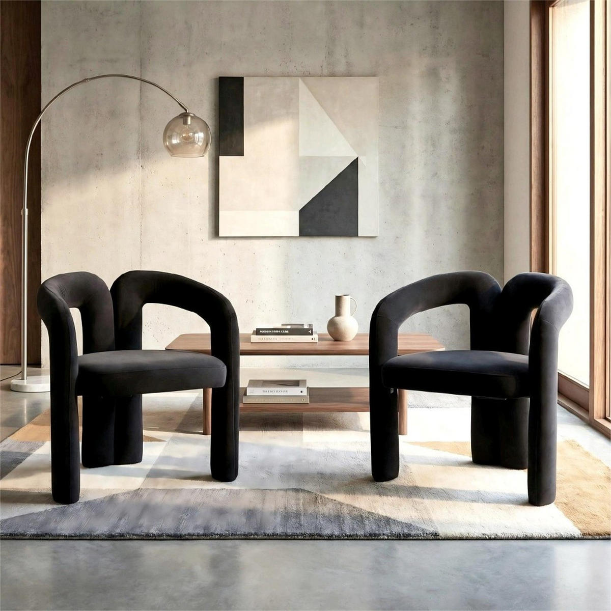 ARMLEHNENSTUHL 2 Set Esszimmerstuhl,M-Form Polsterstuhl,Schwarz - Schwarz, Textil (50.5/71/64cm) - LVHOM