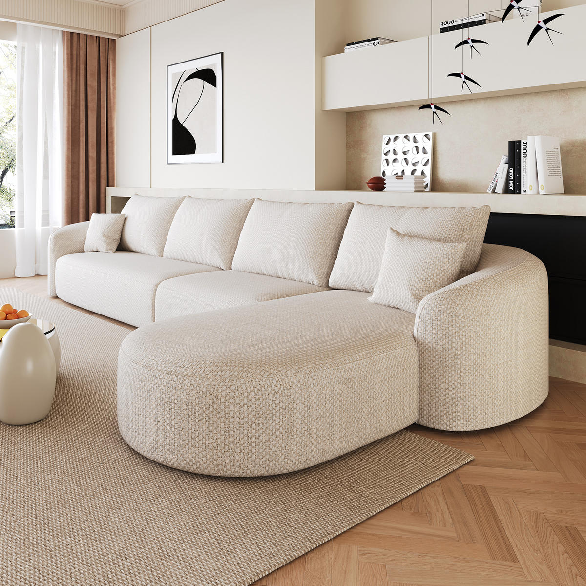 ECKSOFA 336/168/85 cm Weiß Chenille mit Chaiselongue, Rechte Seite - Weiß, Textil (336/168cm) - Oxeza