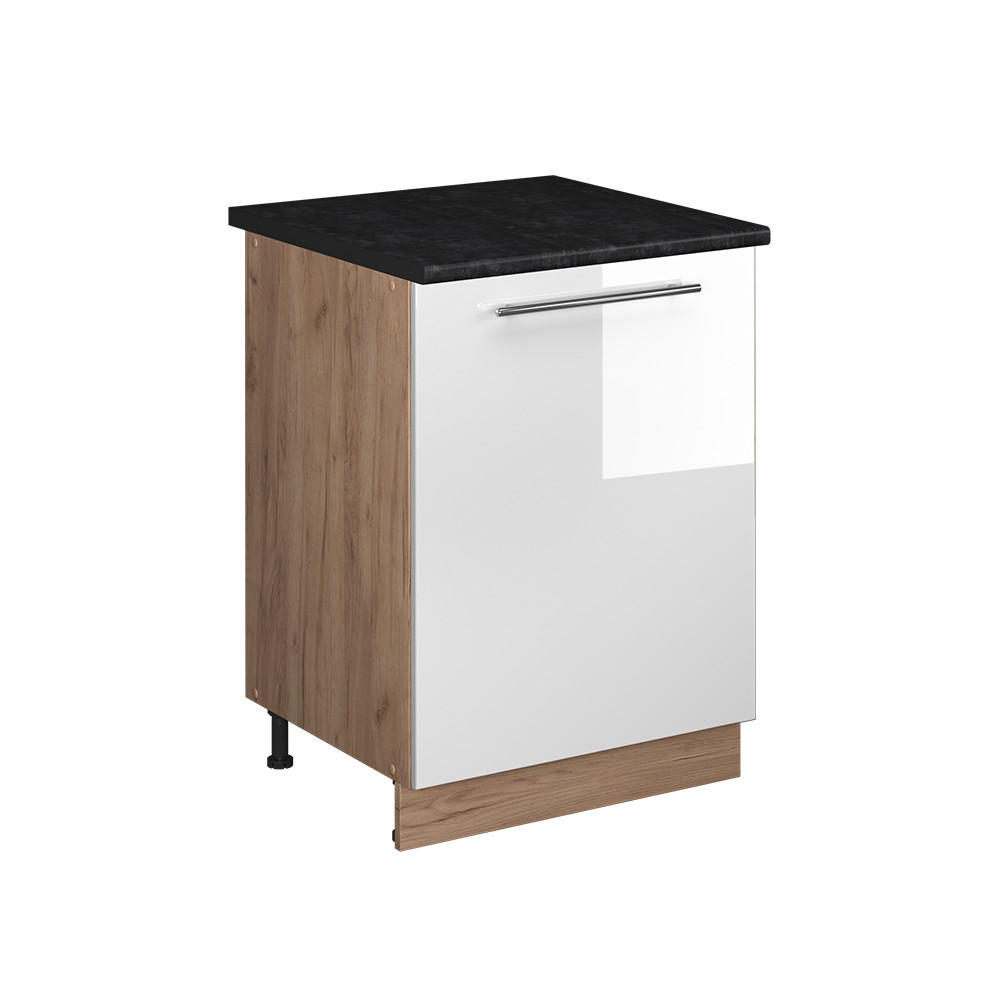 KÖKSUNDERSKÅP Fame-Line, Vit högblank/Goldkraft ek, 60 cm 1 dörr med bänkskiva Vit högglans, Ekfärgad 82/60/60 cm