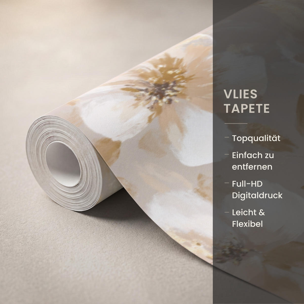 TAPETE - Blumen - künstlerisch - Gold - 450x200 cm - Beige, Papier (450/200cm) - OnlyWow