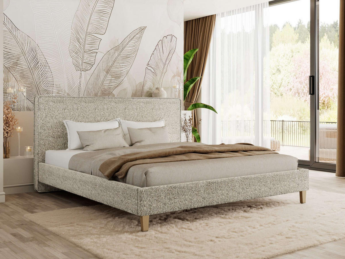 ČALÚNENÁ POSTEĽ LUMARO CLASSIC 140/200 - Béžová Štruktúrovaná látka - Matrac Foam - jadrový buk/béžová, drevo/textil (140/200cm) - MKS