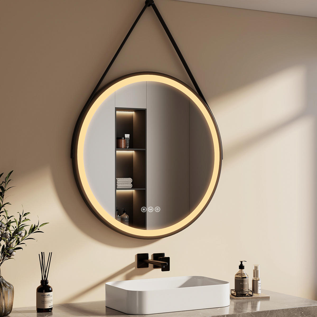 OGLINDA de baie cu LED-uri Ø 80 cm - negru, sticlă (80/80/3.5cm) - EMKE