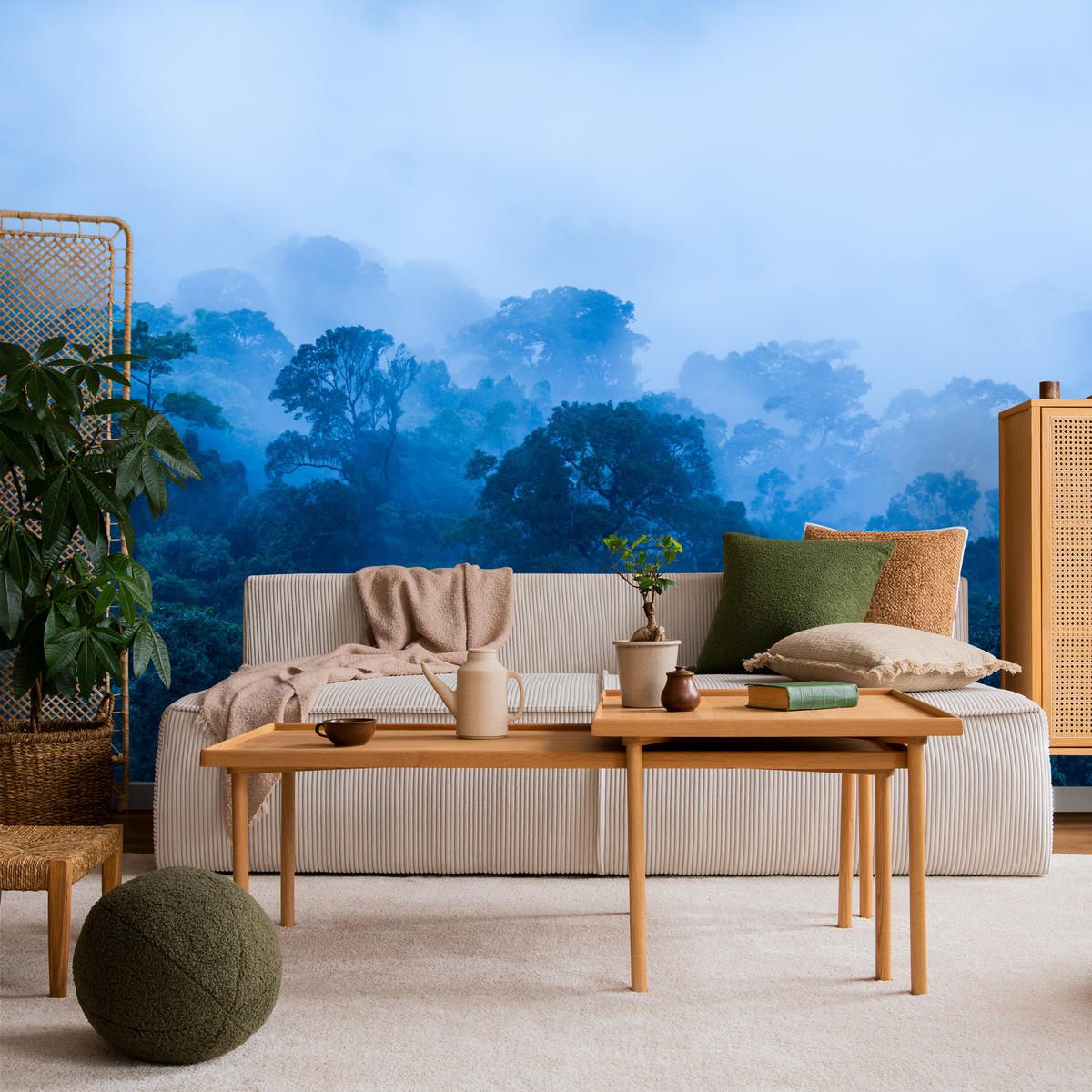 FOTOTAPETE für Wohnzimmer Tropischer Laubwald Nebel Dschungel 350x256 - Schwarz, Papier (350/256cm) - Muralo