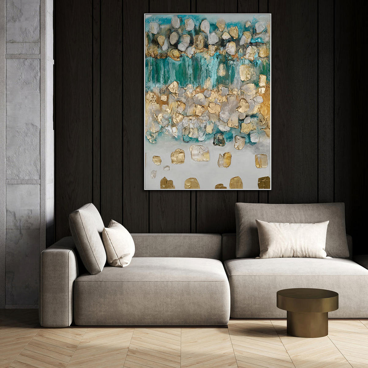 GEMÄLDE Rhythmus der Unendlichkeit Schattenfugenrahmen Gold 140x100 cm - Goldfarben, Holz (140/100cm) - YS-art gallery