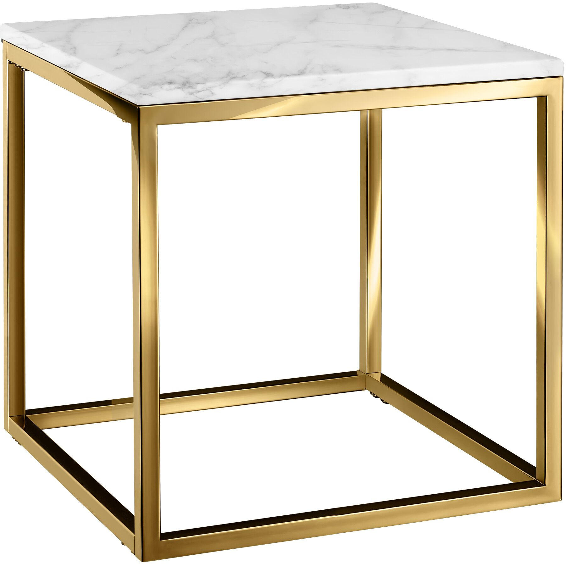 BEISTELLTISCH Alysia, mit höhenverstellbaren Kunststofffüßen, gold/weiß - Goldfarben/Weiß, Kunststoff (45/45/47.5cm) - tectake