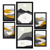POSTER Set Mit 6 Bergrahmen In Kulissen Abstracts Ästhetische Dekorative Gemälde Für Ihr Wohnzimmer, Schlafzimmer, Zuhause A3 & A4 Schwarzer Rahmen - Schwarz, Papier (29/3cm) - Nacnic