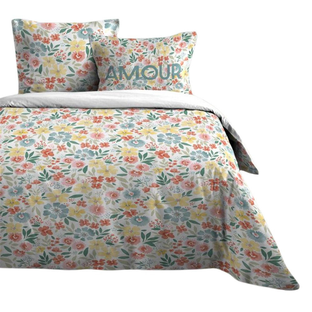 BETTWÄSCHE-SET Baumwolle Flower 240/220 cm - Multicolor, Naturmaterialen (220/240cm)