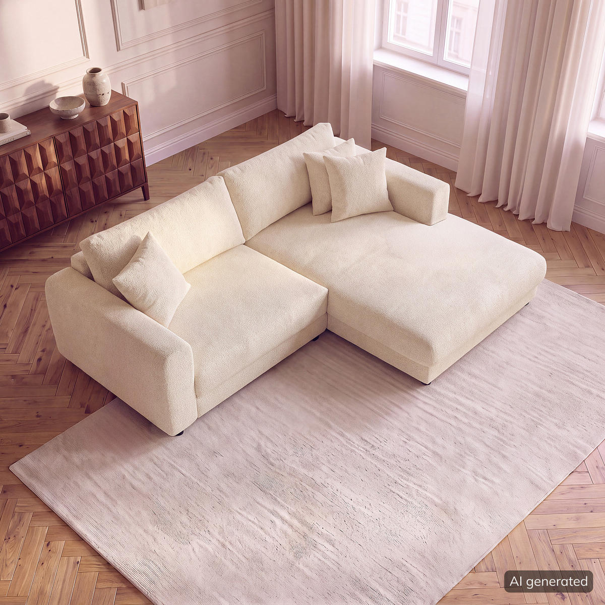 ECKSOFA mit Longchair - Beige/Schwarz, Holz/Kunststoff (238/183cm) - home24