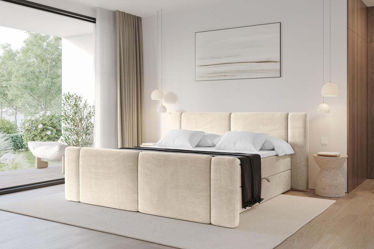 BOXBETT mit Matratze H3 - EVON Zanozek - 160x200 cm Beige - Ecru, Holzwerkstoff (160/200cm) - ALTDECOR