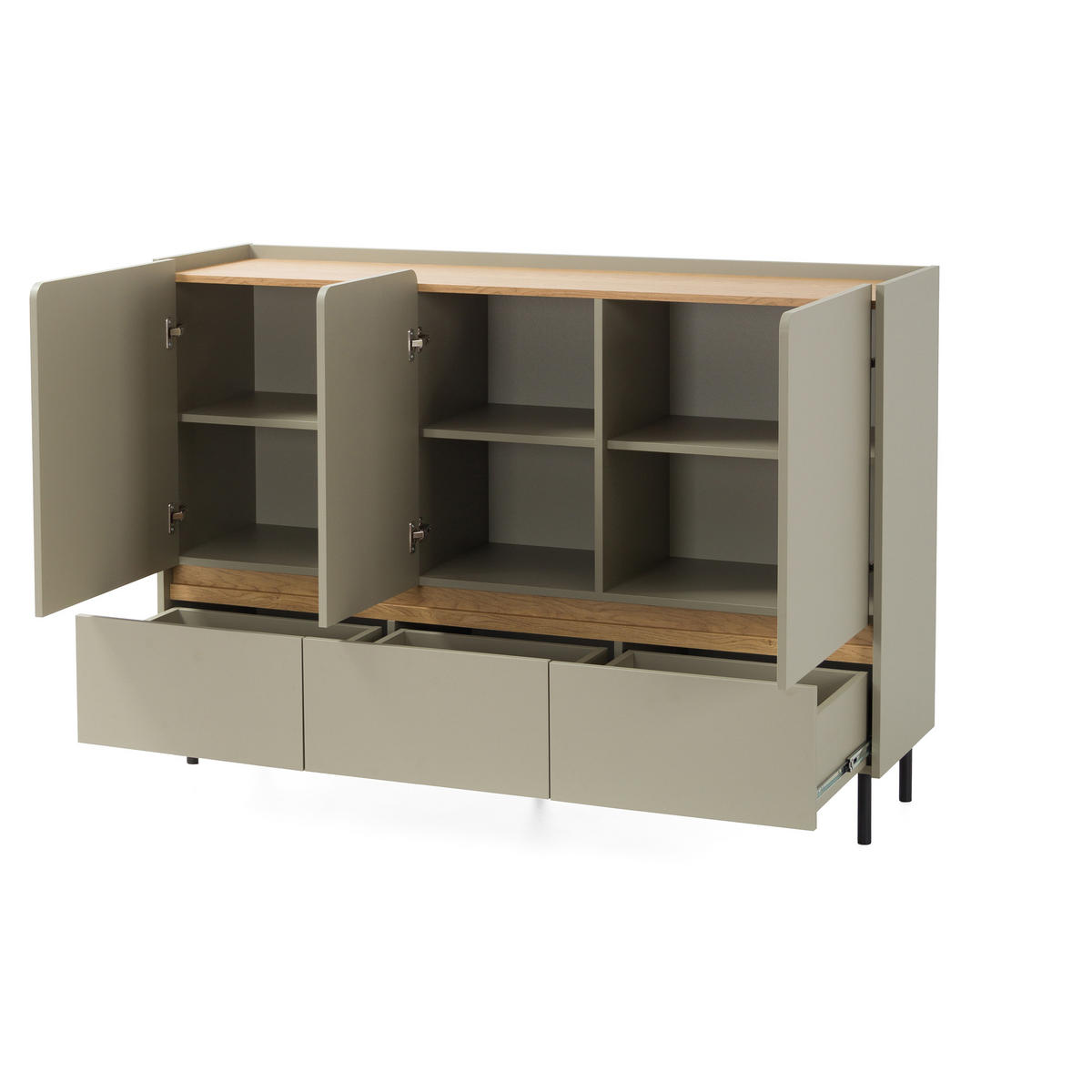 KOMMODE Lico mit 3 Schubalden und 3 Türen, Eukalyptus - Eukalyptusholzfarben, Holzwerkstoff (120/105/40cm) - Beautysofa