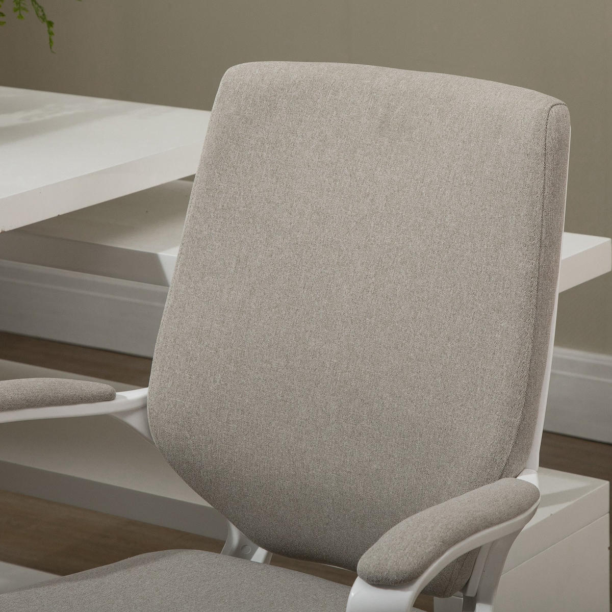 BÜROSTUHL Drehstuhl höhenverstellbarer dick gepolstert Polyester Beige+Weiß - Sandfarben, Kunststoff (69/100/62cm) - Vinsetto