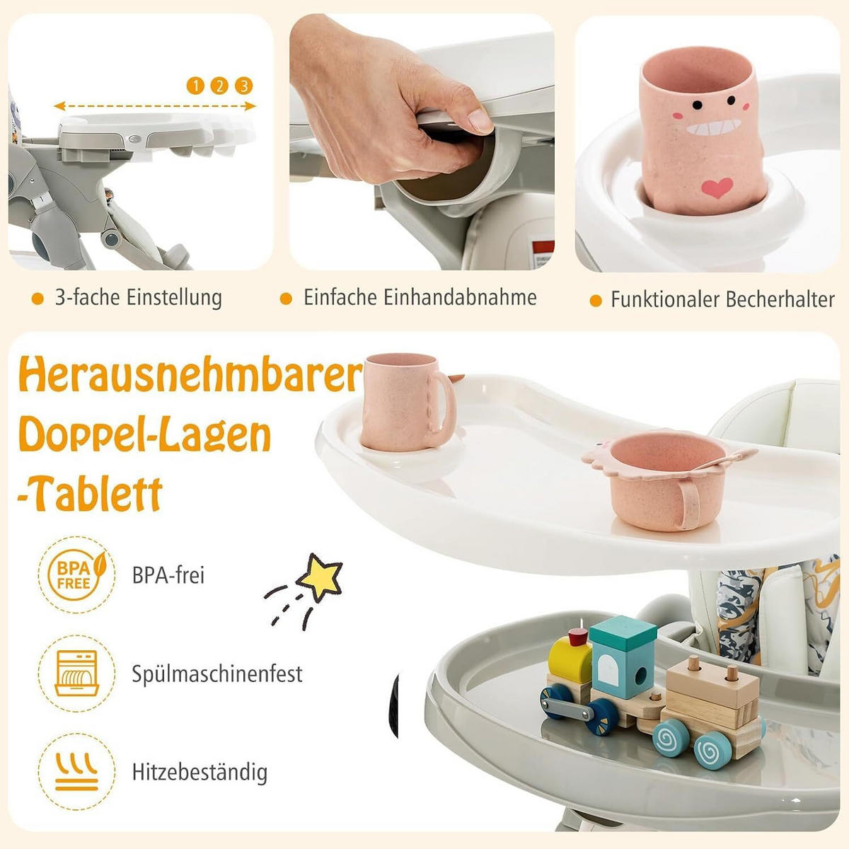 KINDERHOCHSTUHL Höhenverstellbar weiß - Weiß, Kunststoff (102/92/55cm) - COSTWAY
