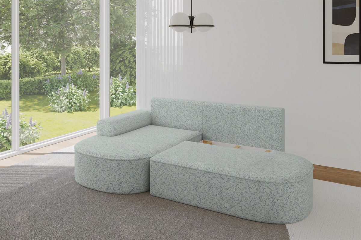 ECKSOFA mit Schlaffunktion und Bettkasten Ottomane Links MARI-L1-S - 283x167x85 cm Grün Tissu - Dunkelgrün/Schwarz, Holzwerkstoff/Kunststoff (283/167cm) - ALTDECOR