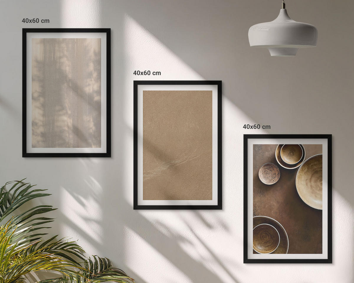 WANDBILDER 3er-Set - 40x60 cm Schwarzer Rahmen - Minimalistische Texturstrukturen - Schwarz, Kunststoff (40/60cm) - ArtPrintCave