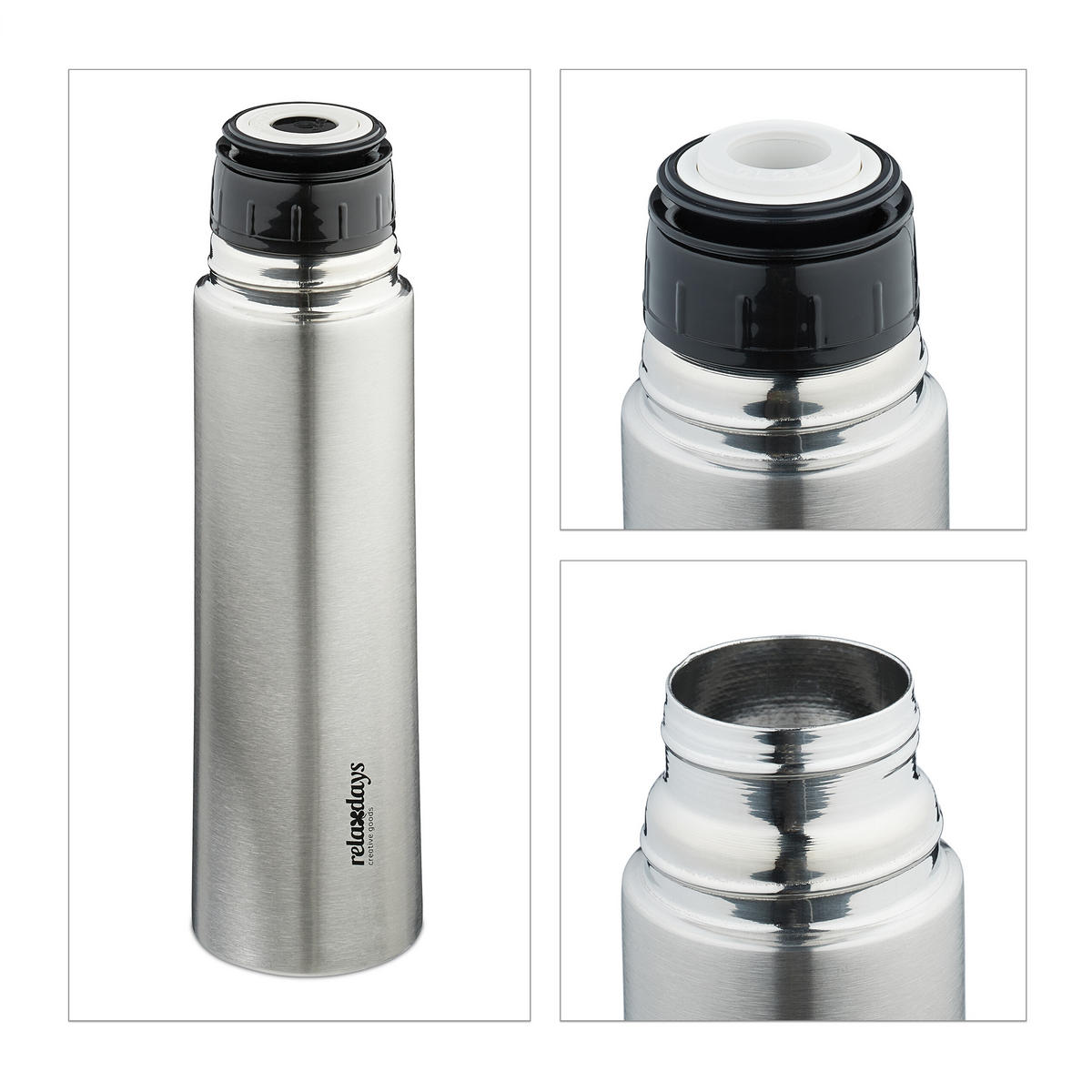 EDELSTAHL-TRINKFLASCHE - Silberfarben, Kunststoff/Metall (0.5L) - Relaxdays