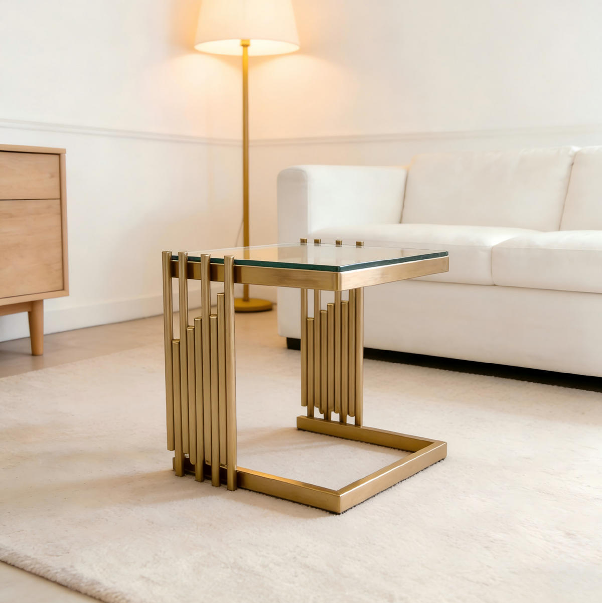 BEISTELLTISCH quadratisch 41 cm Glas Gold - Klar, Glas (41/41/46cm) - Meubliv