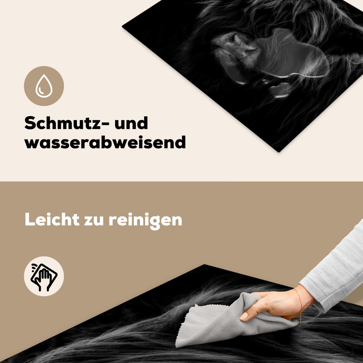 HERDABDECKPLATTE Schottischer Highlander - Kuh - Schwarz - Weiß - Tiere Herdabdeckung Induktionsfeld 65x52 cm - Schwarz, Kunststoff (65/52/0.2cm) - MuchoWow
