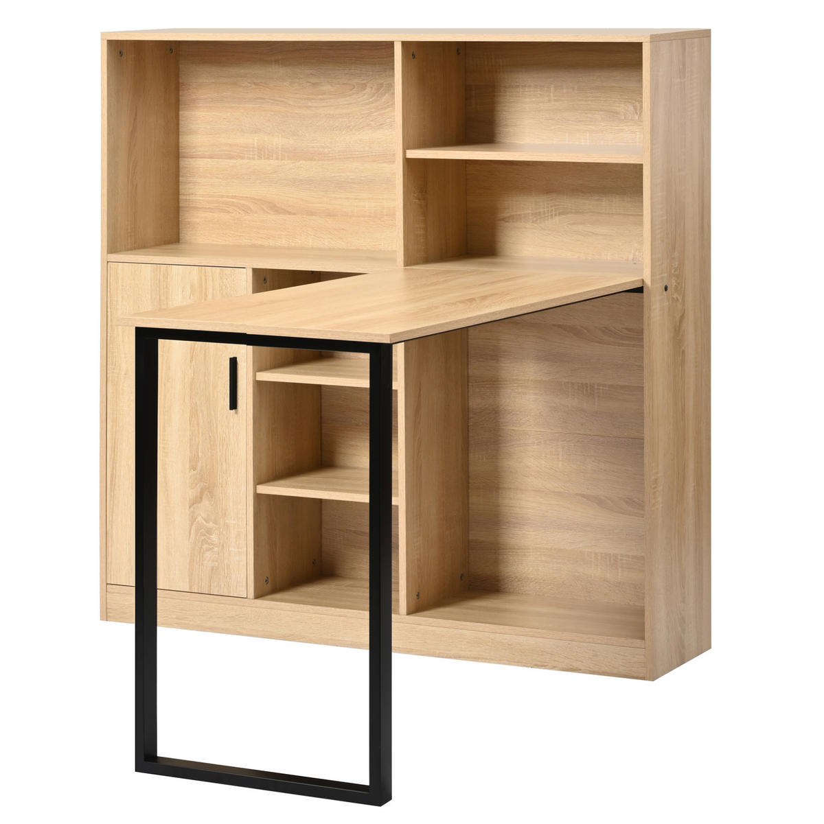 SCHREIBTISCH mit Stauraum in Natur aus MDF – mit Regal und Schrank - Naturfarben, Holzwerkstoff (50/120/120cm) - BEAOK