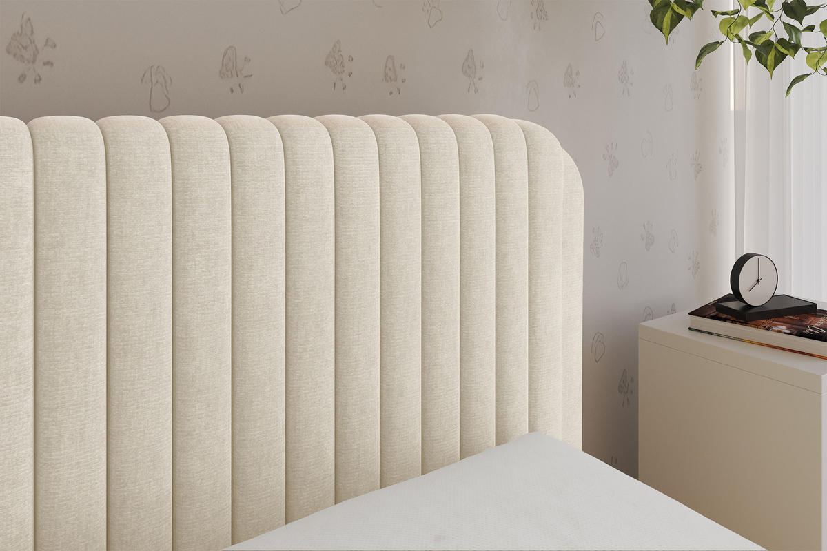 EINZELLBETT Jugendbett mit Bettkasten, Links - AURY 100x200 Beige - Beige, Holzwerkstoff/Textil (100/200cm) - ALTDECOR