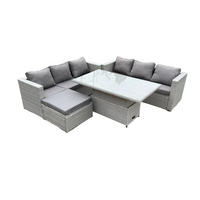 GARTENMÖBEL SET Polyrattan Helles Grau 7-Sitzer - Hellgrau, Metall - Fimous