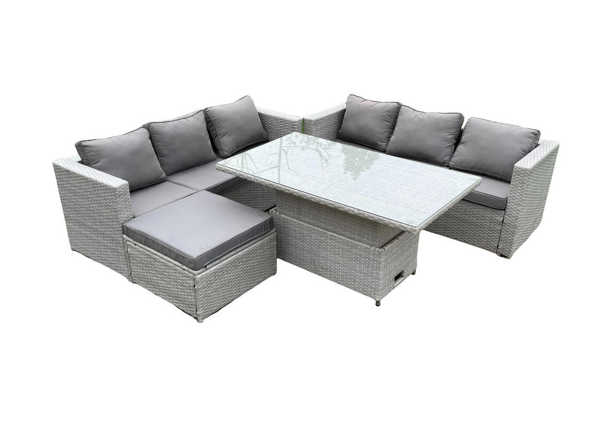 GARTENMÖBEL SET Polyrattan Helles Grau 7-Sitzer - Hellgrau, Metall - Fimous