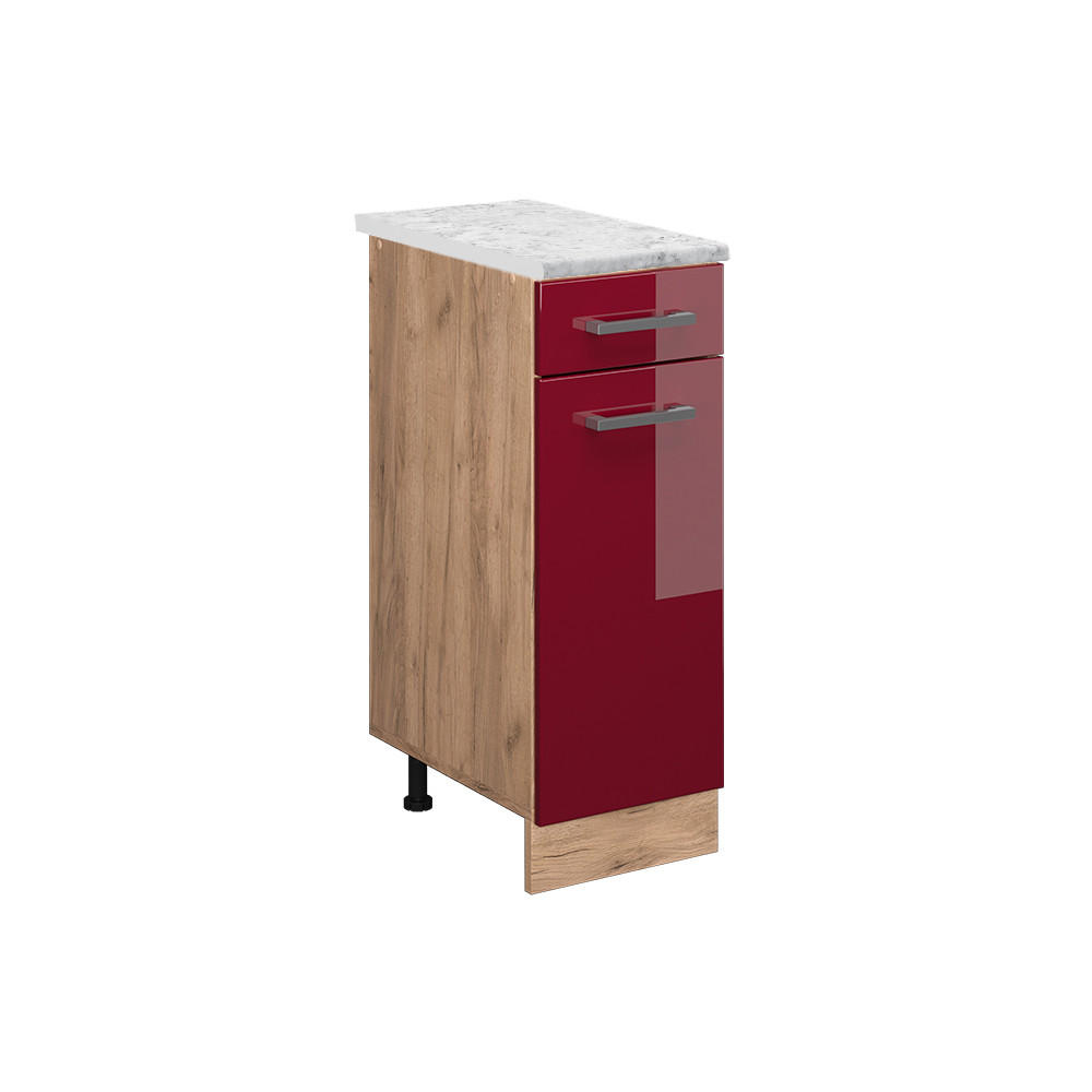 KÜCHENUNTERSCHRANK R-Line Rot Hochglanz 30 cm AP Marmor - Honigeiche/Bordeaux, Holzwerkstoff (30/81.6/60cm) - Vicco