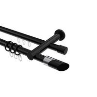RUNDROHR-INNENLAUF-GARDINENSTANGEN-SET Platon Verano 520 cm (geteilt in 4 x 130 cm), 2-läufig, 20 mm Ø Schwarz - Chromfarben/Schwarz, Metall (520cm) - INTERDECO