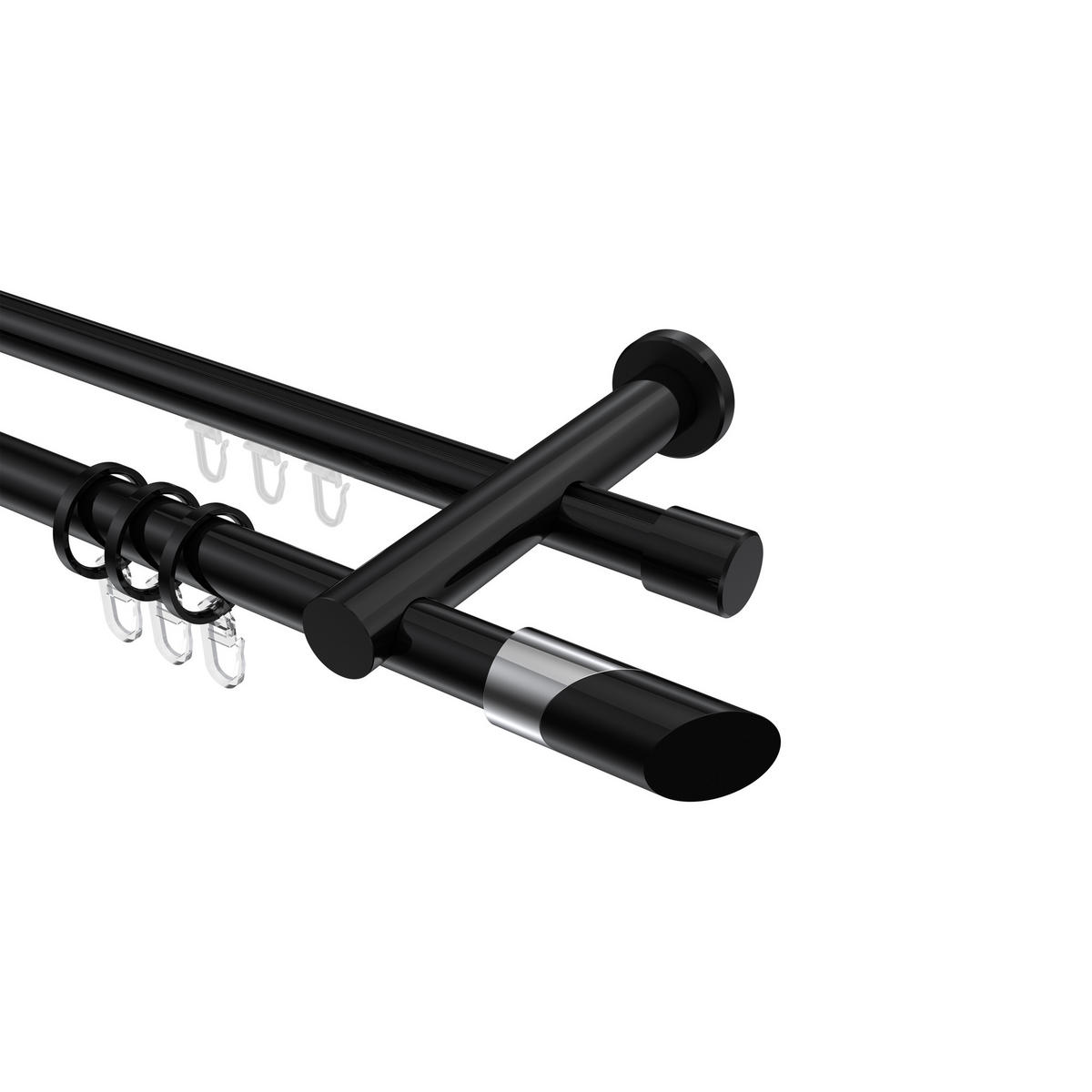 RUNDROHR-INNENLAUF-GARDINENSTANGEN-SET Platon Verano 520 cm (geteilt in 4 x 130 cm), 2-läufig, 20 mm Ø Schwarz - Chromfarben/Schwarz, Metall (520cm) - INTERDECO
