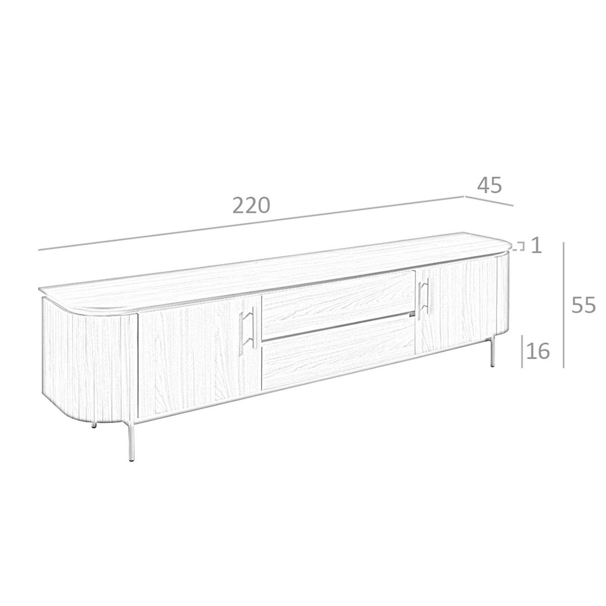 TV-ELEMENT TV-Ständer Nussbaum und polierter Goldstahl 220/45/55 cm - Goldfarben/Schwarz, Holz (220/55/45cm) - ANGEL CERDA