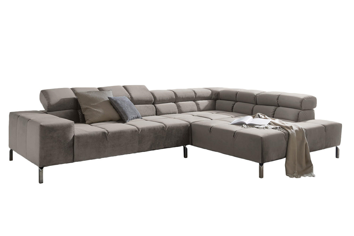ECKSOFA MIT RELAXFUNKTION NELSON Silber Velvet - Silberfarben, Textil (321/116cm) - KAWOLA